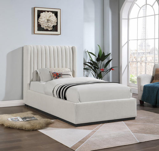 Meridian Furniture - Logan Beige Linen Textured Fabric Twin Bed - LoganBeige-T veiw 2