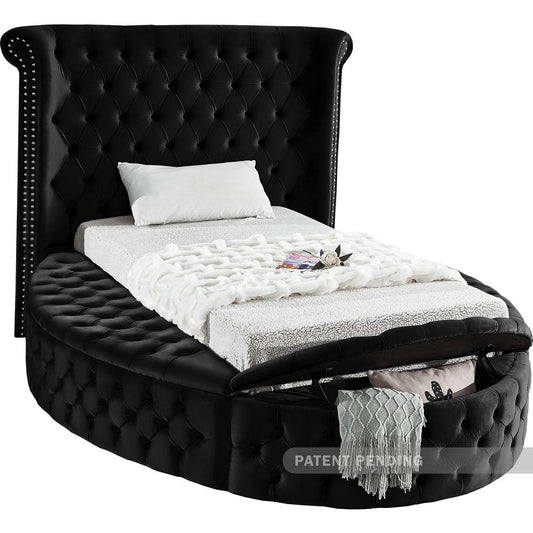 Meridian Furniture - Luxus Black Velvet Twin Bed - LuxusBlack-T veiw 2