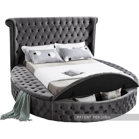 Meridian Furniture - Luxus Grey Velvet King Bed - LuxusGrey-K veiw 2