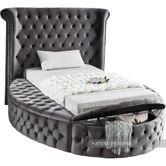 Meridian Furniture - Luxus Grey Velvet Twin Bed - LuxusGrey-T veiw 2