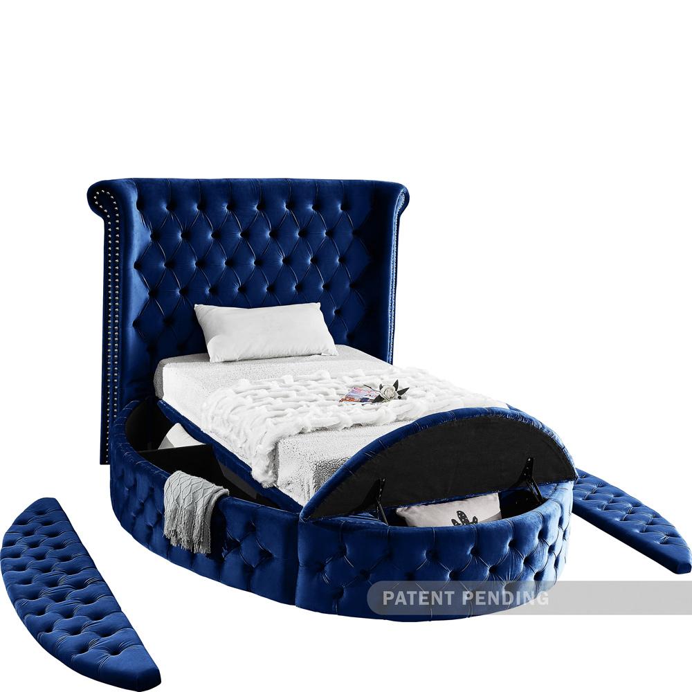 Meridian Furniture - Luxus Navy Velvet Twin Bed - LuxusNavy-T veiw 7