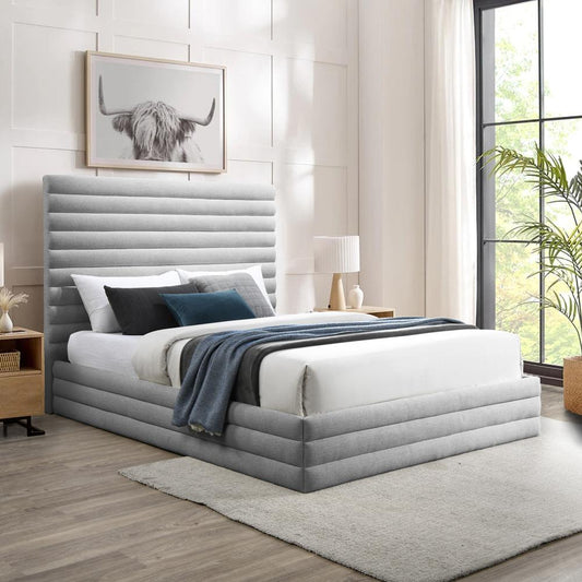 Meridian Furniture - Maxwell Grey Linen Textured Fabric Queen Bed - MaxwellGrey-Q veiw 2