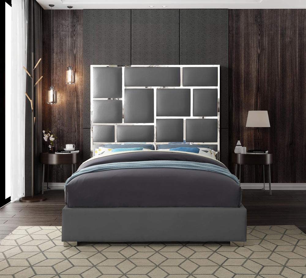 Meridian Furniture - Milan Grey Vegan Leather King Bed - MilanGrey-K veiw 4