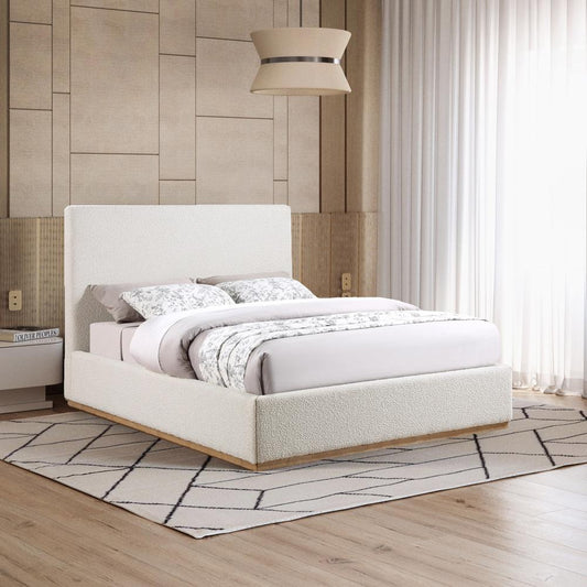 Meridian Furniture - Monaco Cream Boucle Fabric Queen Bed - MonacoCream-Q veiw 2
