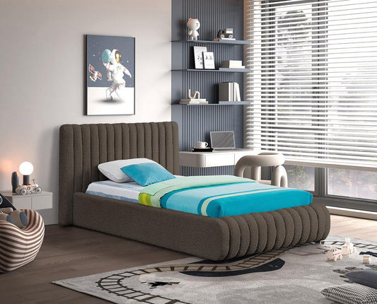 Meridian Furniture - Nash Brown Boucle Fabric Twin Bed - NashBrown-T veiw 2