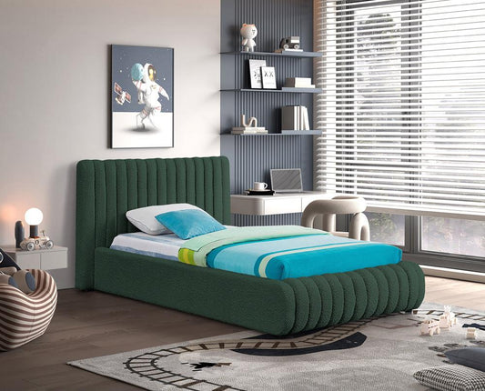 Meridian Furniture - Nash Green Boucle Fabric Twin Bed - NashGreen-T veiw 2