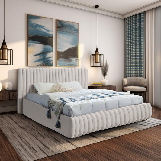 Meridian Furniture - Nico Cream Velvet Full Bed - NicoCream-F veiw 2