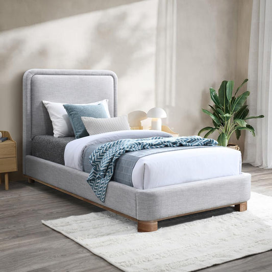 Meridian Furniture - Nolita Grey Linen Textured Fabric Twin Bed - B1201Grey-T veiw 2