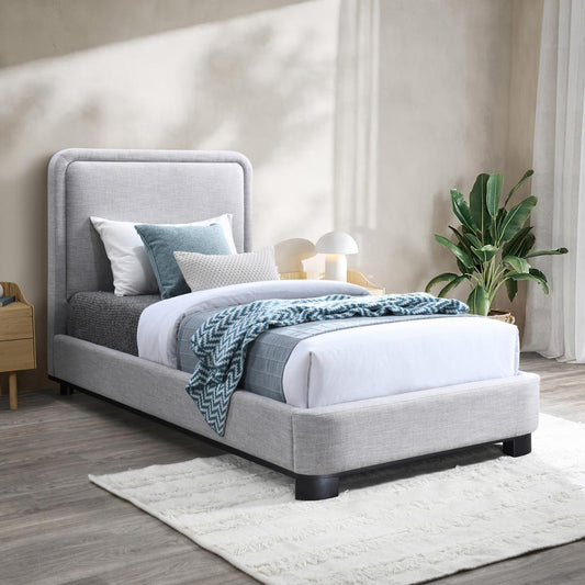 Meridian Furniture - Nolita Grey Linen Textured Fabric Twin Bed - B1202Grey-T veiw 2