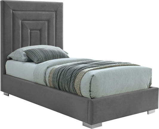 Meridian Furniture - Nora Grey Velvet Twin Bed - NoraGrey-T veiw 2