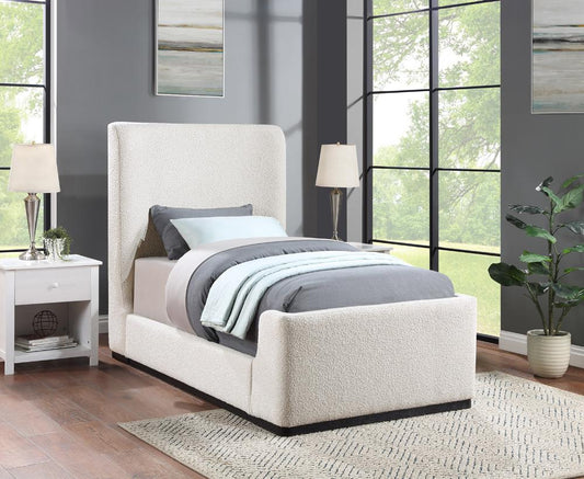 Meridian Furniture - Oliver Cream Boucle Fabric Twin Bed - OliverCream-T veiw 2