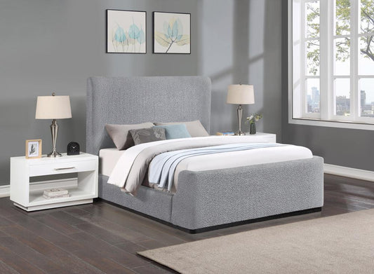 Meridian Furniture - Oliver Grey Boucle Fabric Queen Bed - OliverGrey-Q veiw 2