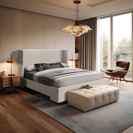 Meridian Furniture - Oxford Beige Linen Textured Fabric Full Bed - OxfordBeige-F veiw 2