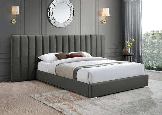 Meridian Furniture - Pablo Grey Velvet Queen Bed - PabloGrey-Q veiw 2
