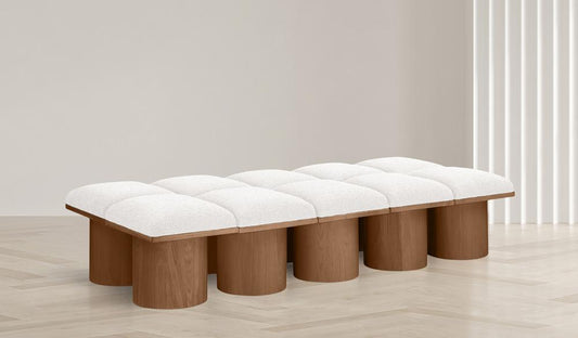 Meridian Furniture - Pavilion Cream Boucle Fabric Bench - 10Pc - 467Cream-10D veiw 2