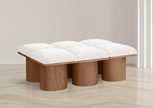 Meridian Furniture - Pavilion Cream Boucle Fabric Bench - 6Pc - 467Cream-6D veiw 2