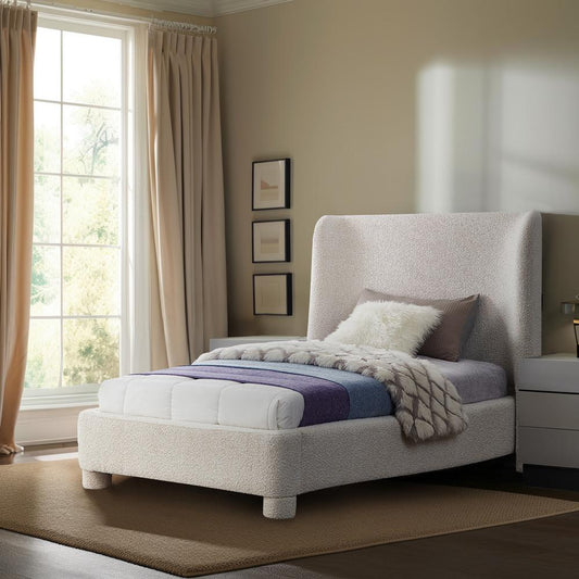 Meridian Furniture - Penny Cream Boucle Fabric Twin Bed - B1206Cream-T veiw 2