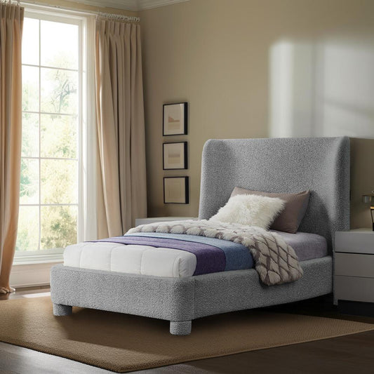 Meridian Furniture - Penny Grey Boucle Fabric Twin Bed - B1206Grey-T veiw 2