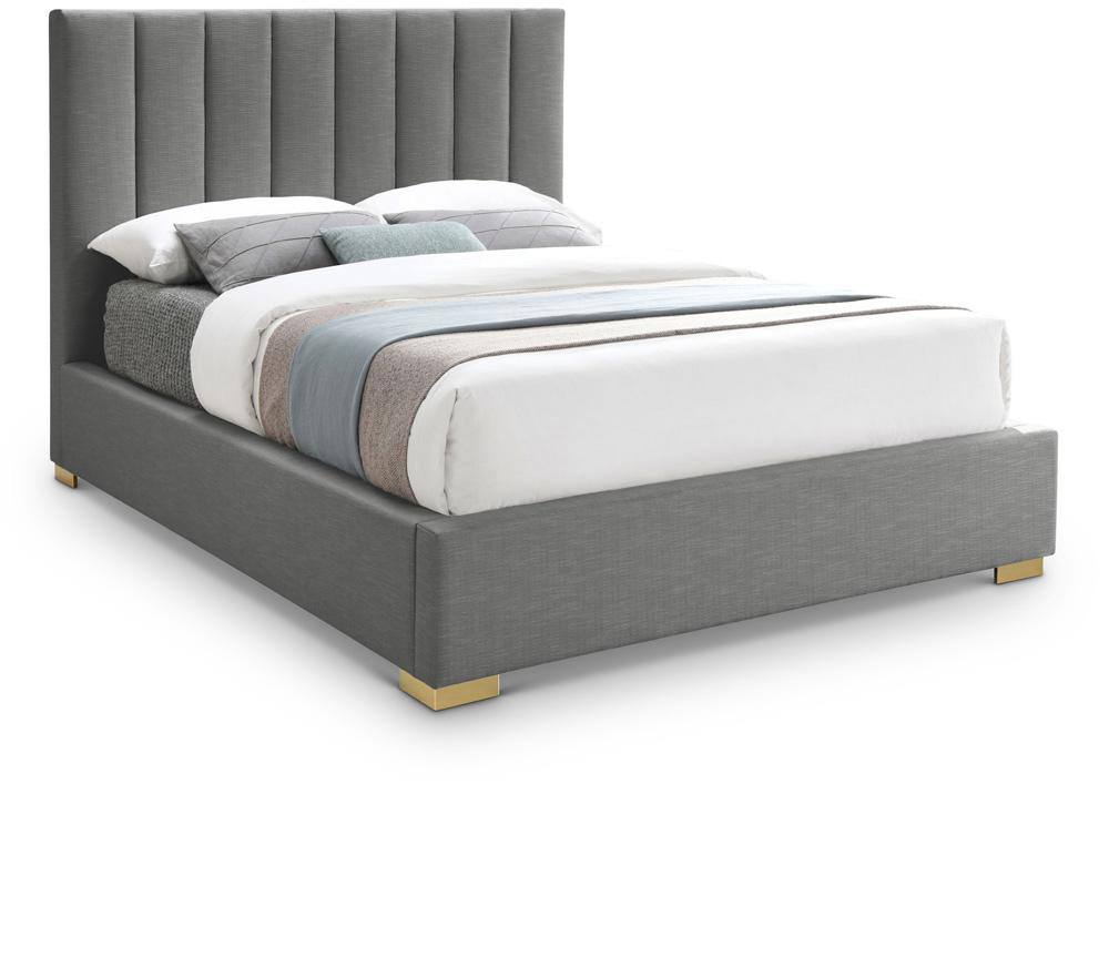 Meridian Furniture - Pierce Grey Linen Textured Fabric Queen Bed - PierceGrey-Q veiw 1