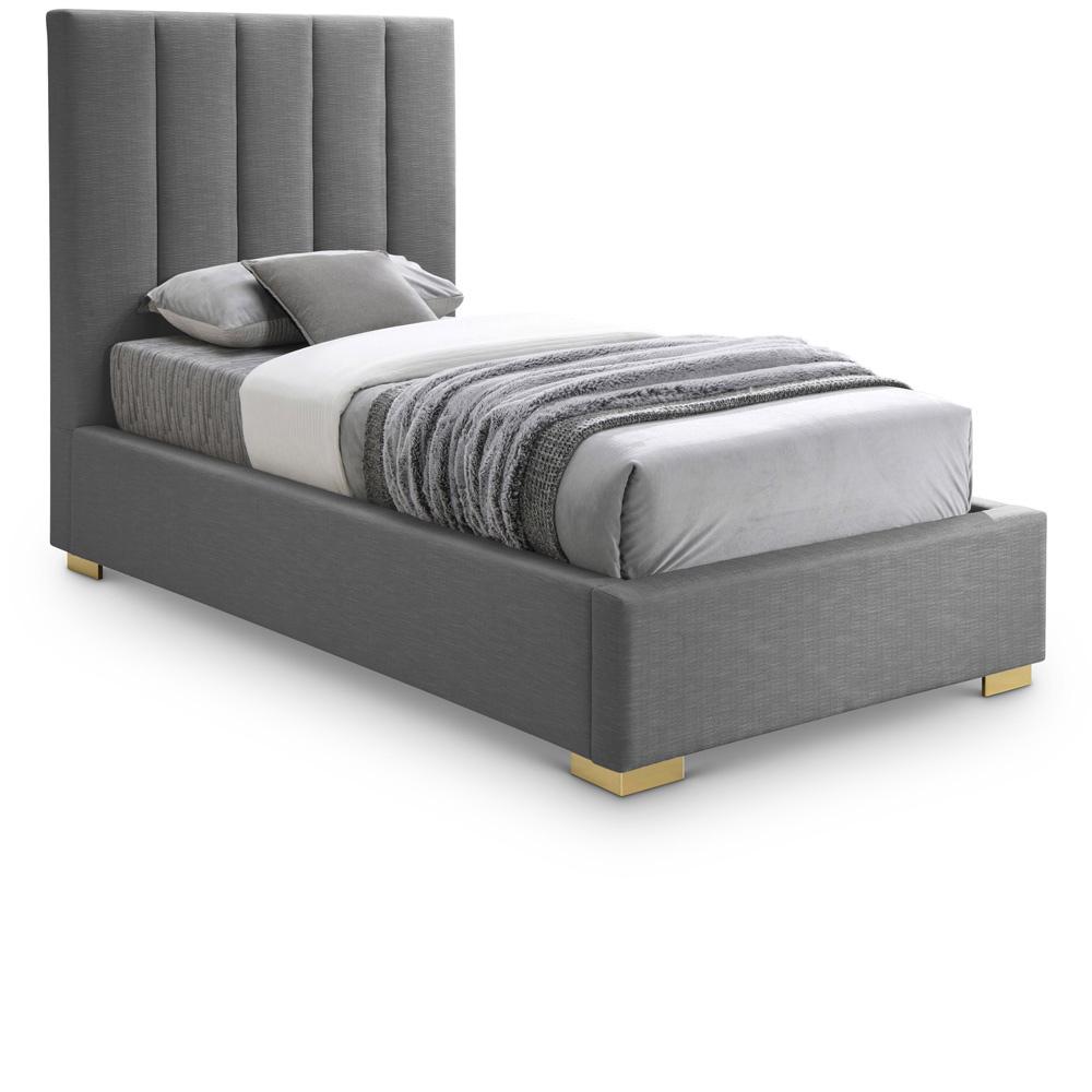 Meridian Furniture - Pierce Grey Linen Textured Fabric Twin Bed - PierceGrey-T veiw 1