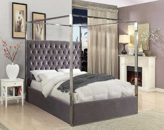 Meridian Furniture - Porter Grey Velvet Queen Bed - PorterGrey-Q veiw 2
