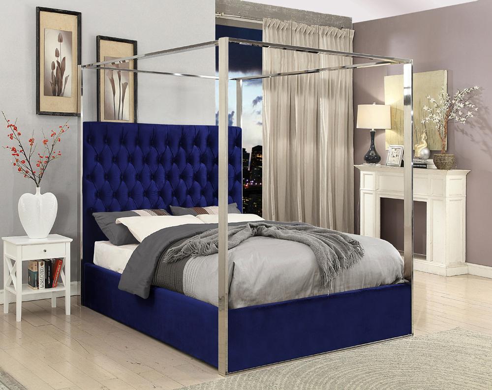 Meridian Furniture - Porter Navy Velvet Queen Bed - PorterNavy-Q veiw 3