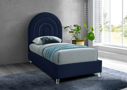 Meridian Furniture - Rainbow Navy Velvet Twin Bed - RainbowNavy-T veiw 2