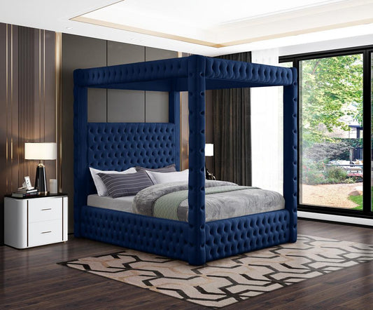 Meridian Furniture - Royal Navy Velvet King Bed - RoyalNavy-K veiw 2