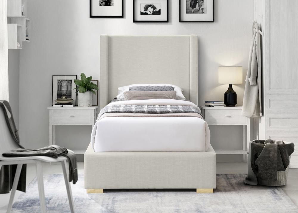 Meridian Furniture - Royce Beige Linen Textured Fabric Twin Bed - RoyceBeige-T veiw 7