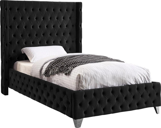 Meridian Furniture - Savan Black Velvet Twin Bed - SavanBlack-T veiw 2