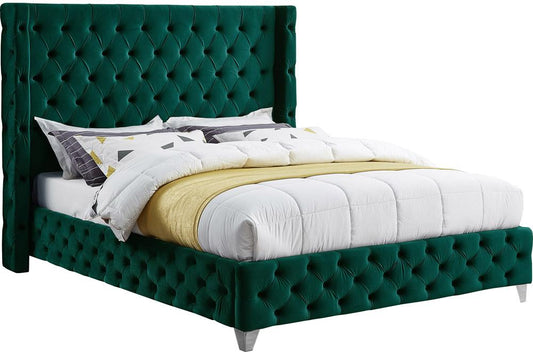 Meridian Furniture - Savan Green Velvet Queen Bed - SavanGreen-Q veiw 2