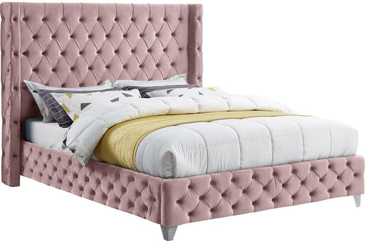 Meridian Furniture - Savan Pink Velvet King Bed - SavanPink-K veiw 2