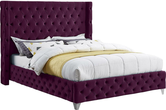 Meridian Furniture - Savan Purple Velvet Full Bed - SavanPurple-F veiw 2