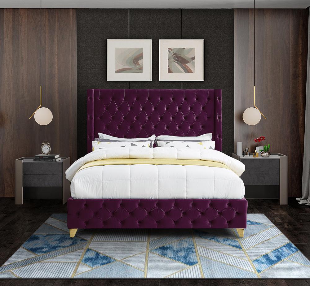 Meridian Furniture - Savan Purple Velvet Full Bed - SavanPurple-F veiw 7