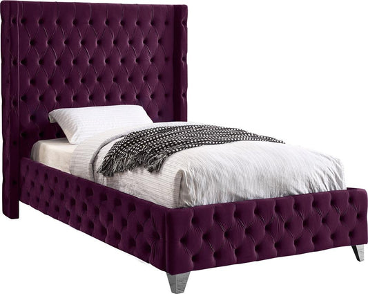 Meridian Furniture - Savan Purple Velvet Twin Bed - SavanPurple-T veiw 2