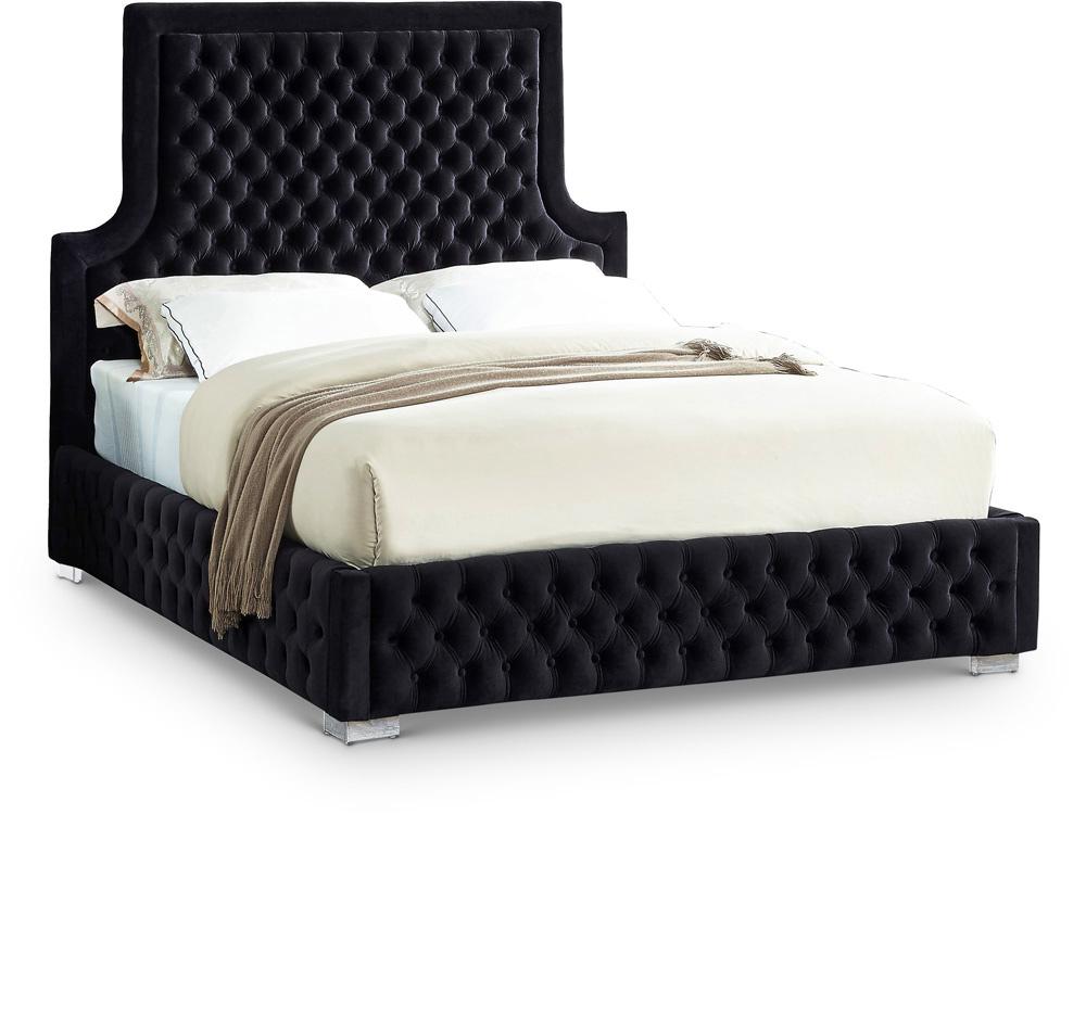 Meridian Furniture - Sedona Black Velvet Queen Bed - SedonaBlack-Q veiw 1