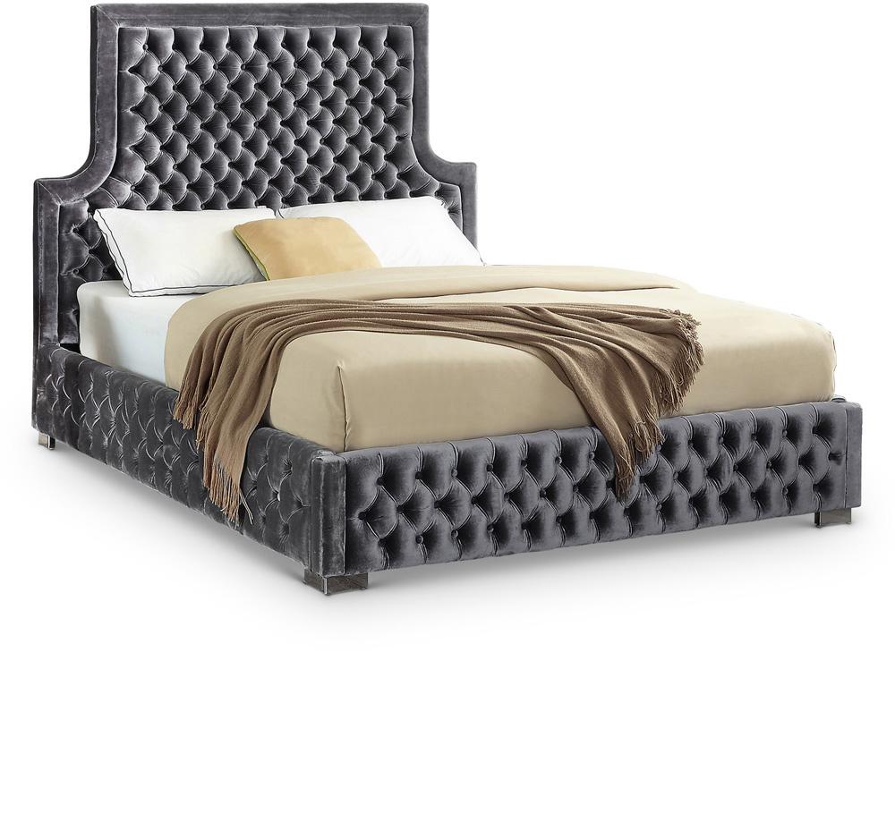 Meridian Furniture - Sedona Grey Velvet Queen Bed - SedonaGrey-Q veiw 1