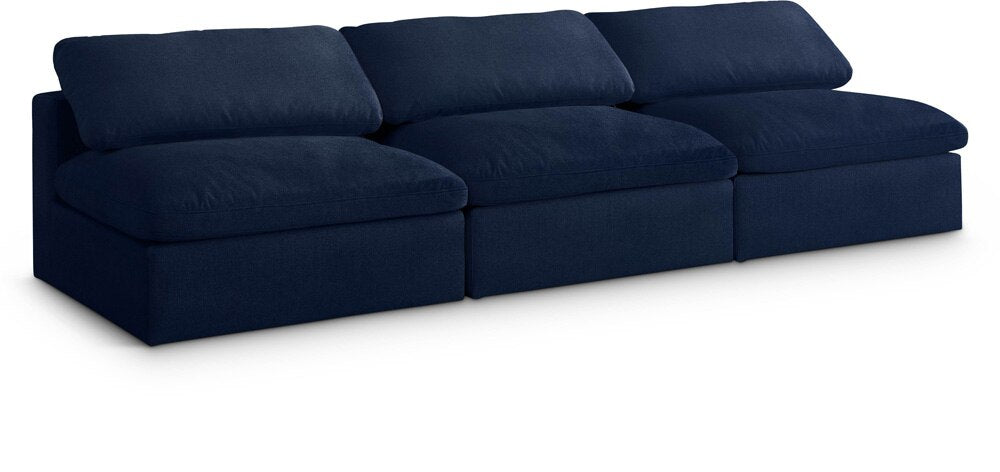 Meridian Furniture - Serene Navy Linen Textured Fabric Deluxe Comfort Modular Armless Sofa - 3Pc - 601Navy-S117 veiw 1