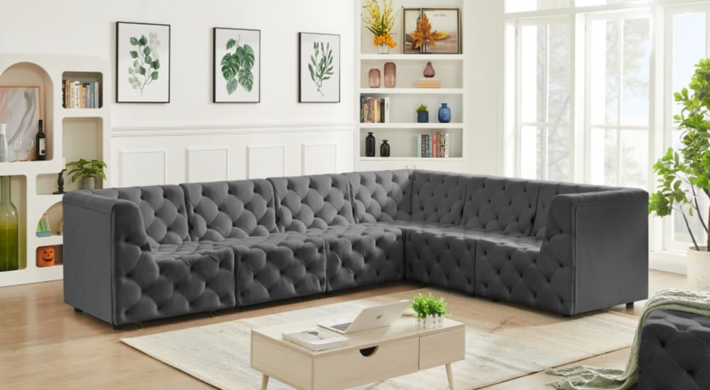 Meridian Furniture - Tuft Grey Velvet Modular Sectional - 6Pc - 680Grey-Sec6A view 10