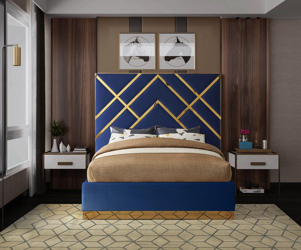 Meridian Furniture - Vector Navy Velvet King Bed - VectorNavy-K veiw 4
