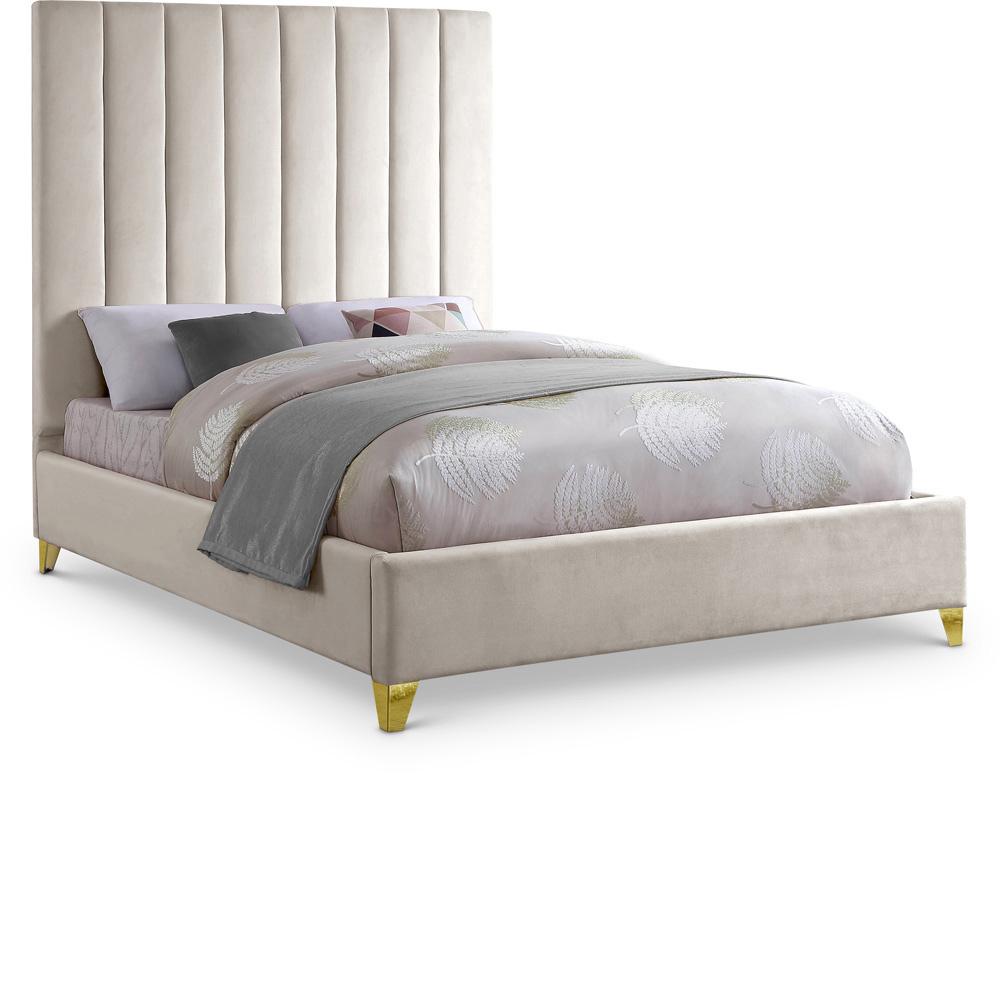 Meridian Furniture - Via Cream Velvet Queen Bed - ViaCream-Q veiw 1