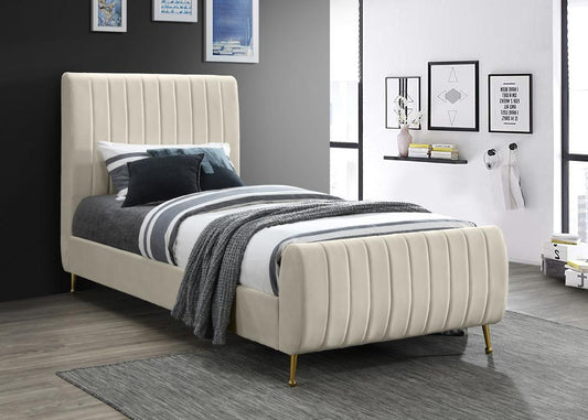 Meridian Furniture - Zara Cream Velvet Twin Bed - ZaraCream-T veiw 2
