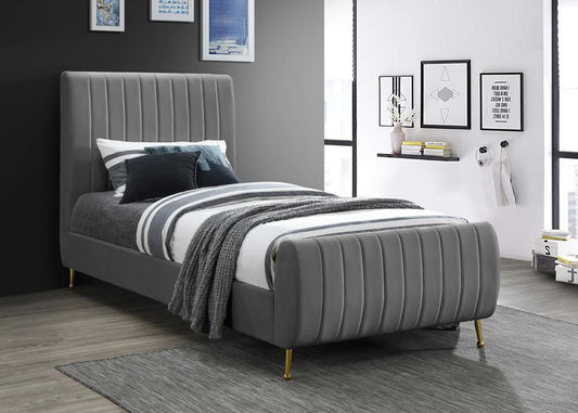 Meridian Furniture - Zara Grey Velvet Twin Bed - ZaraGrey-T veiw 2