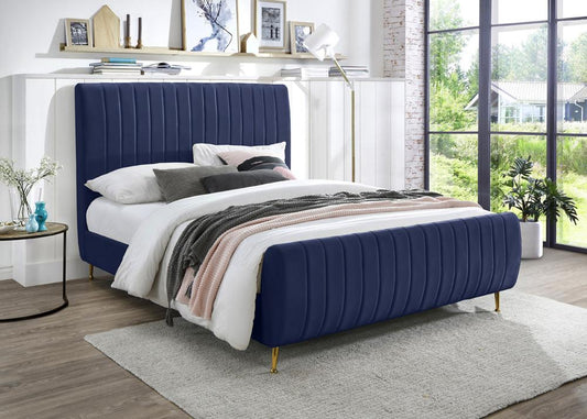 Meridian Furniture - Zara Navy Velvet Queen Bed - ZaraNavy-Q veiw 2