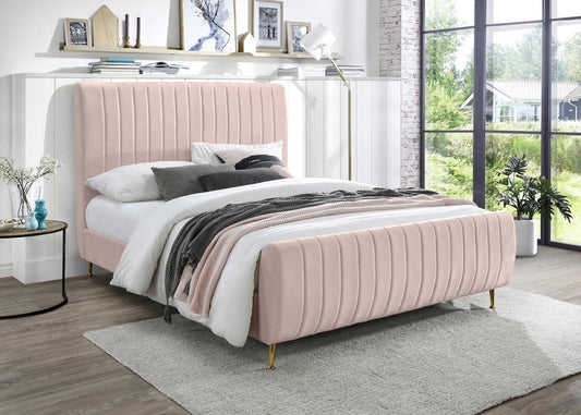 Meridian Furniture - Zara Pink Velvet Queen Bed - ZaraPink-Q veiw 2