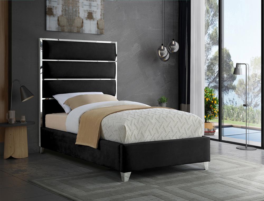 Meridian Furniture - Zuma Black Velvet Twin Bed - ZumaBlack-T veiw 2