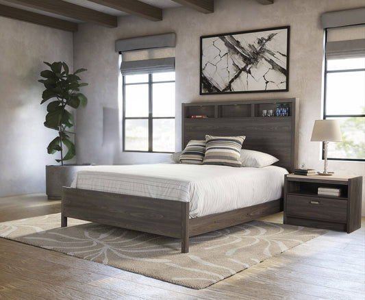 MODERNhome - Regina Queen Bed with Lighting, Tobak Ash view 2