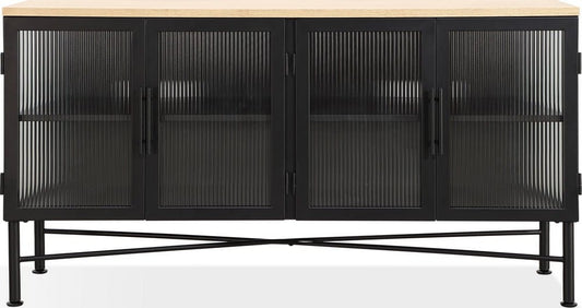 Modus Furniture - Aere Four Door Ribbed Glass, Metal and Wood Sideboard in Natural Ash and Black - MZEZ78 view 2