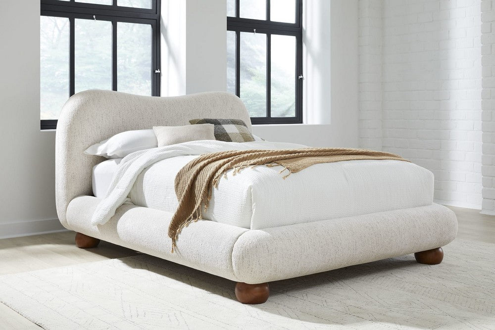 Modus Furniture - Afra Queen-size Chenille Upholstered Wood Leg Platform Bed in Chinchilla - UVFWT5 view 11