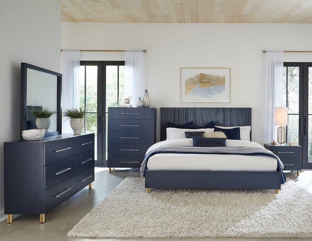 Modus Furniture - Argento Cal King Bed in Navy Blue and Burnished Brass - 9DKBH6 view 10